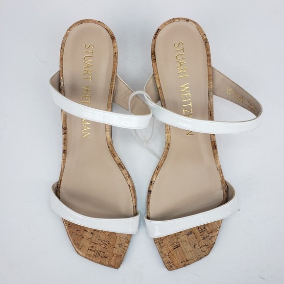 Stuart Weitzman Patent Leather Aleena Wedge Sandal in White Size 9.5 B - Picture 4 of 15